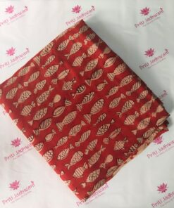 Deep Orange Hand Block Pure Cotton Fish Print Fabric