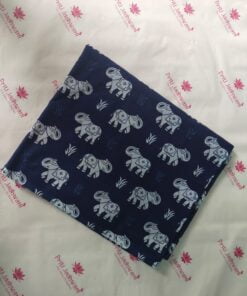 Blue Hand block Elephant Cotton Printed Fabric